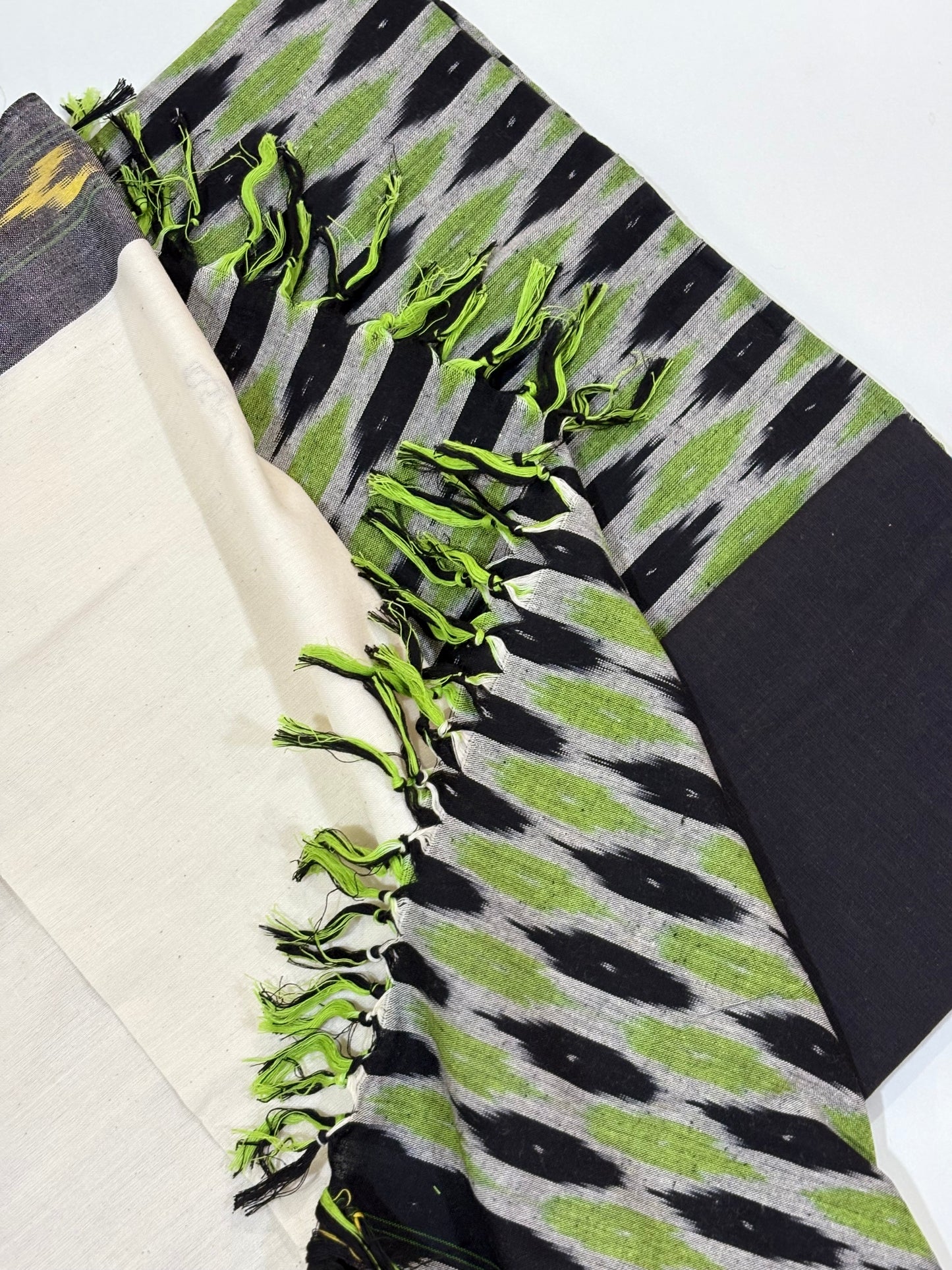 Green and Black | Three Piece | Ikat | Unstitched Cotton Suit Set