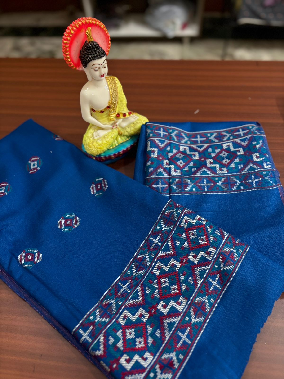 Royal Blue Kulu Weave | Three Piece | Pashmina | Unstitched Woolen Suit Set