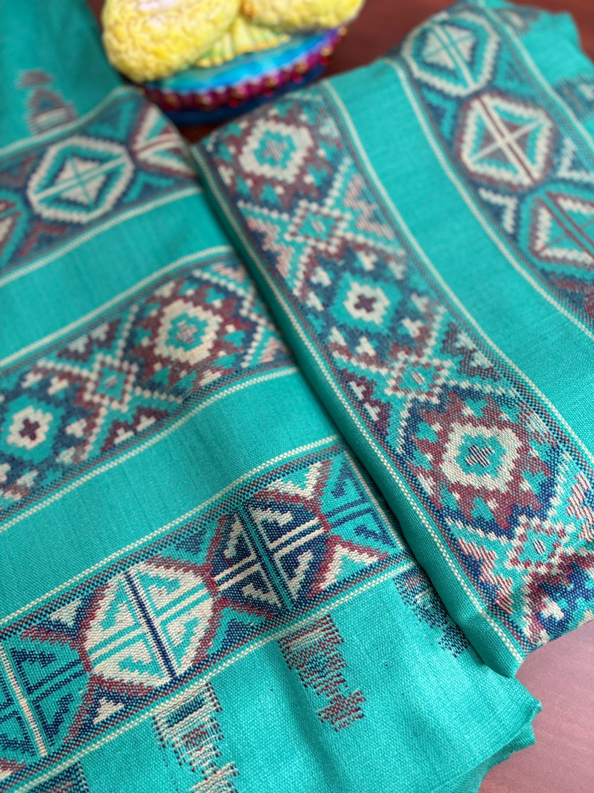 Sky Blue Kulu Weave | Three Piece | Pashmina | Unstitched Woolen Suit Set