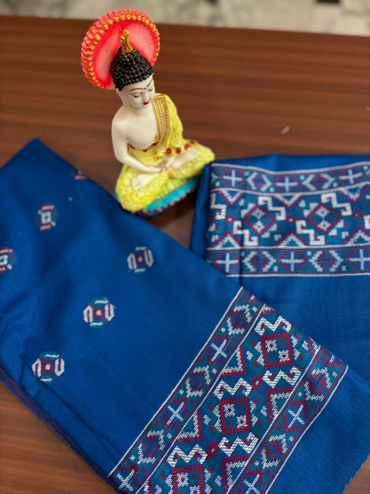 Royal Blue Kulu Weave | Three Piece |  Pashmina | Unstitched Woolen Suit Set