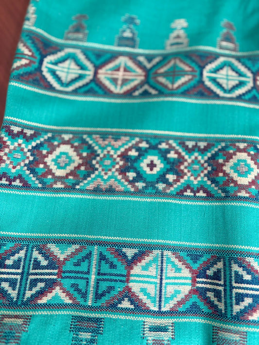 Sky Blue Kulu Weave | Three Piece |  Pashmina | Unstitched Woolen Suit Set